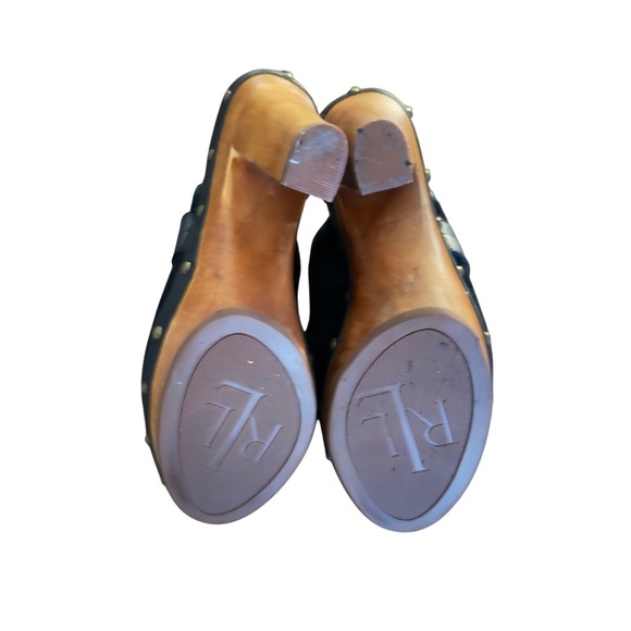 Lauren Ralph Lauren Black Suede Leather Wood Heel Clogs Mules Womens Size 6.5M - Picture 6 of 8